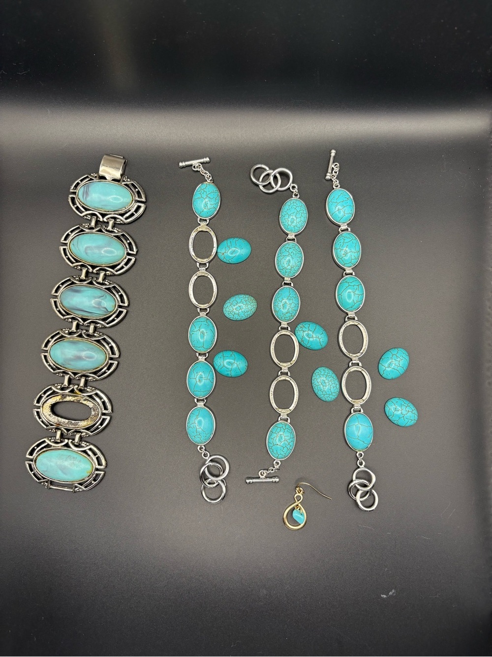 Turquoise Stone Silver-Tone Bracelet Set - Women Jewelry for repair of crafts.